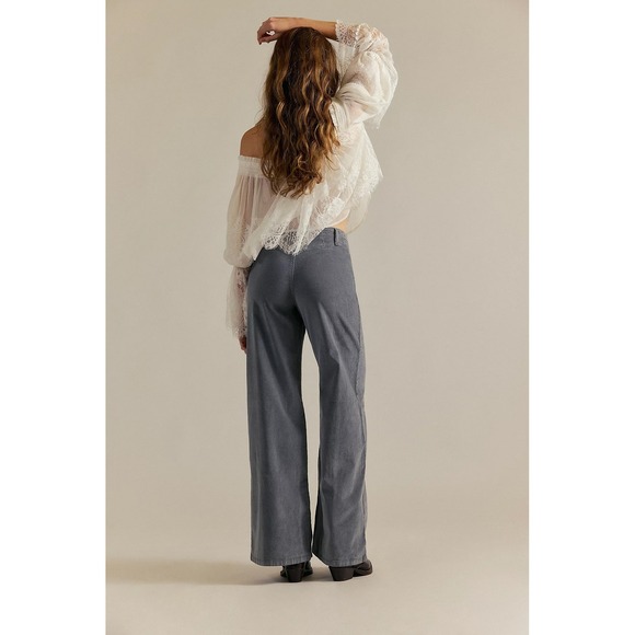 We The Free People Libre Wide Leg High Rise Light Grey Corduroy Pants 28 NWT New - Picture 3 of 5